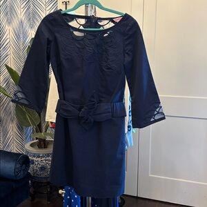 Elegant Navy Blue Shauna Dress with Belt